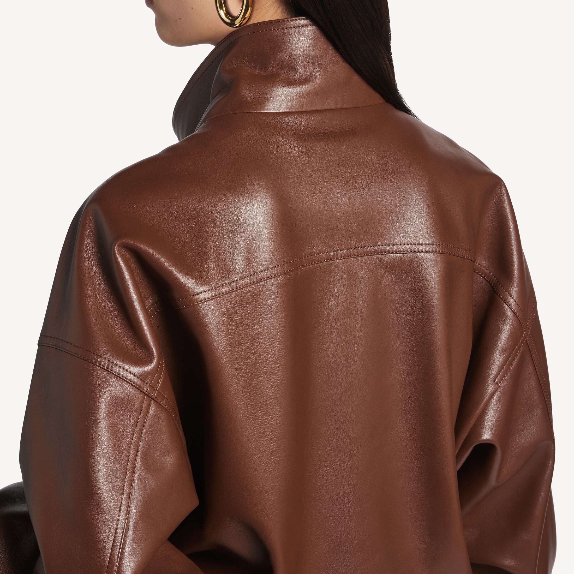 BALENCIAGA Women's High Collar Blouson in Chestnut