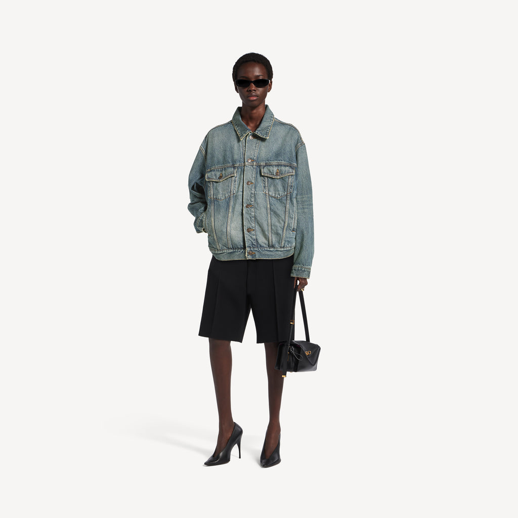 BALENCIAGA Women's Kick Denim Jacket in Dirty Vintage Blue