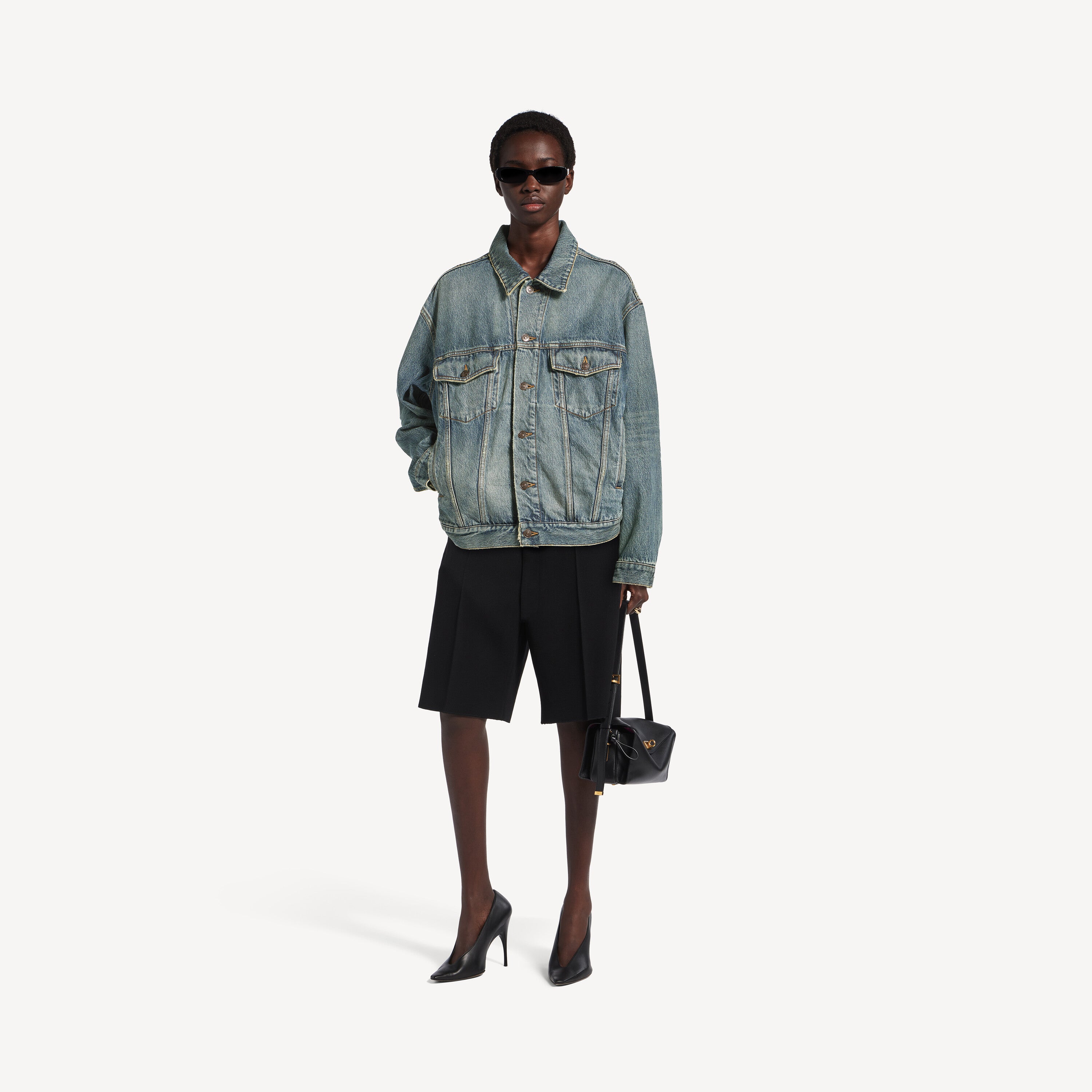 BALENCIAGA Women's Kick Denim Jacket in Dirty Vintage Blue