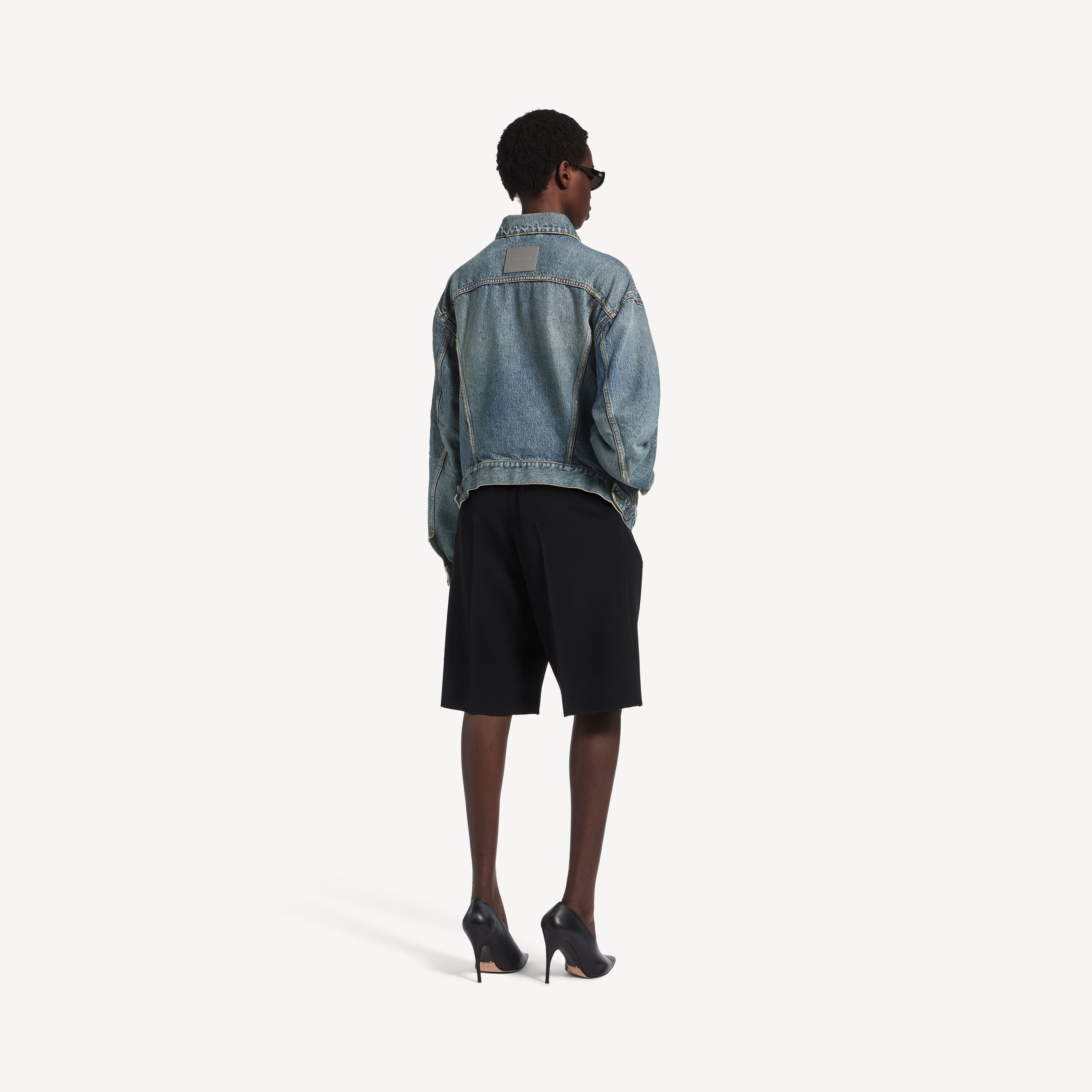 BALENCIAGA Women's Kick Denim Jacket in Dirty Vintage Blue