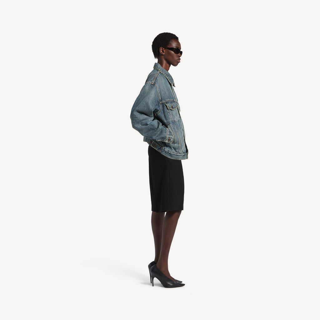 BALENCIAGA Women's Kick Denim Jacket in Dirty Vintage Blue
