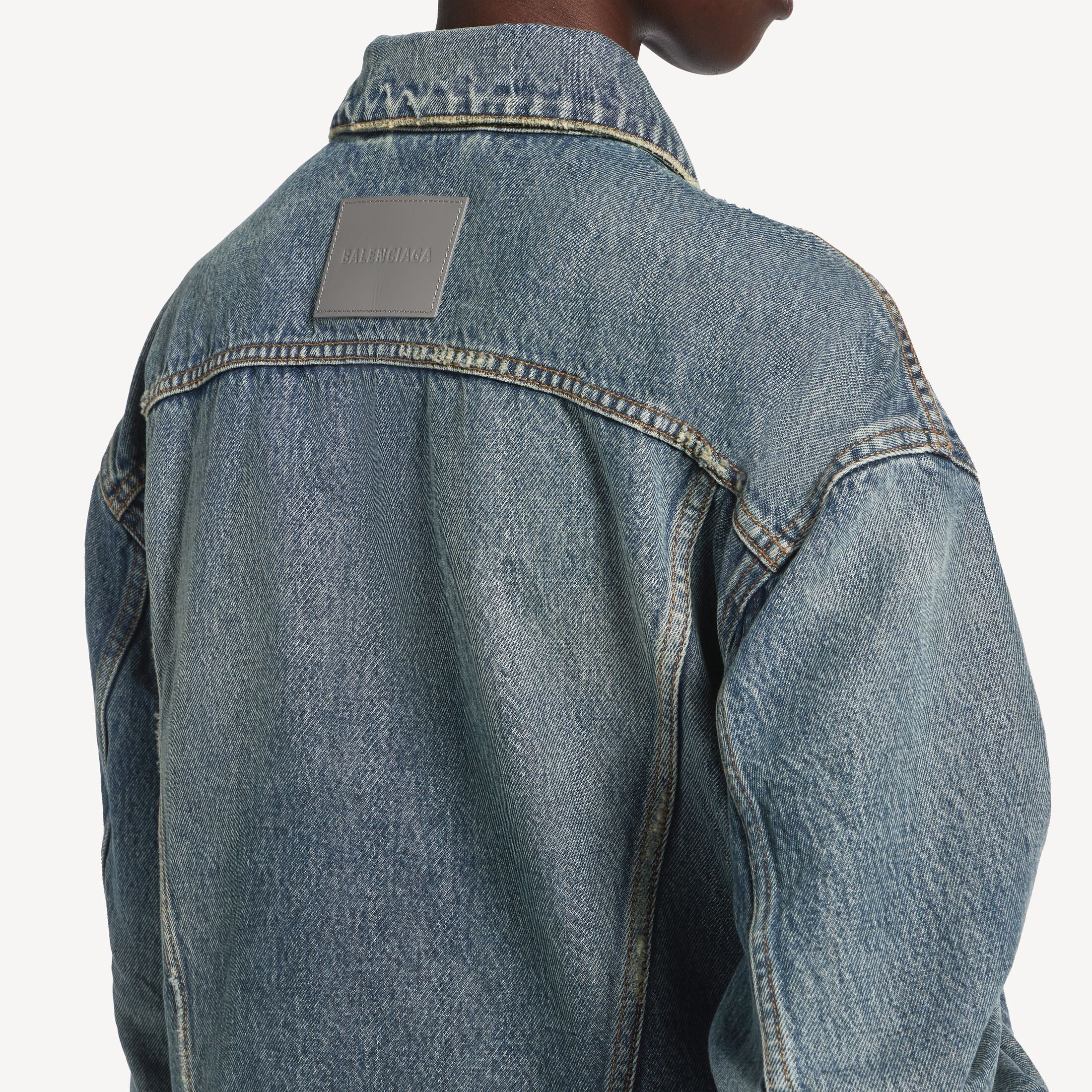 BALENCIAGA Women's Kick Denim Jacket in Dirty Vintage Blue