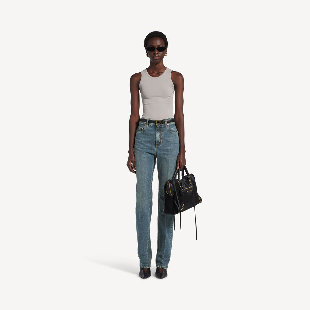 BALENCIAGA Women's High Waist Slim Jeans in Dirty Vintage Blue