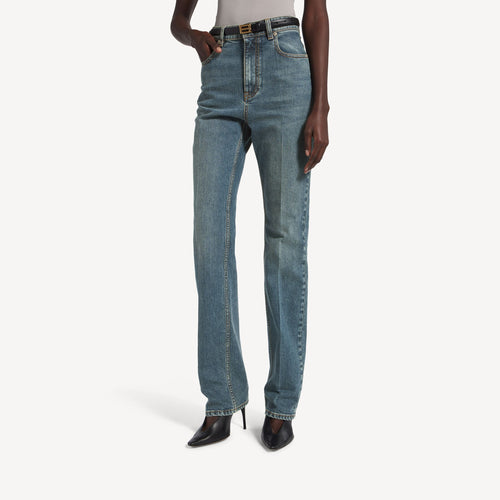 BALENCIAGA Women's High Waist Slim Jeans in Dirty Vintage Blue