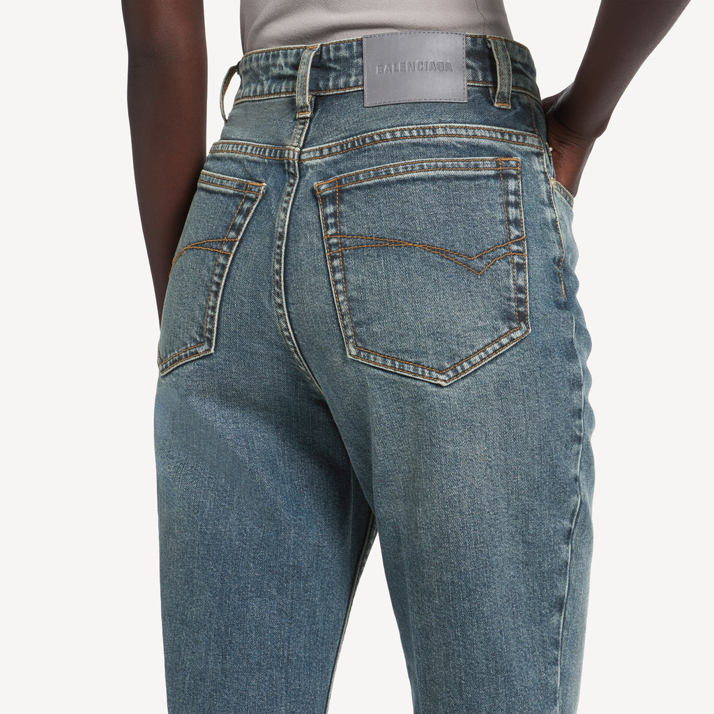 BALENCIAGA Women's High Waist Slim Jeans in Dirty Vintage Blue