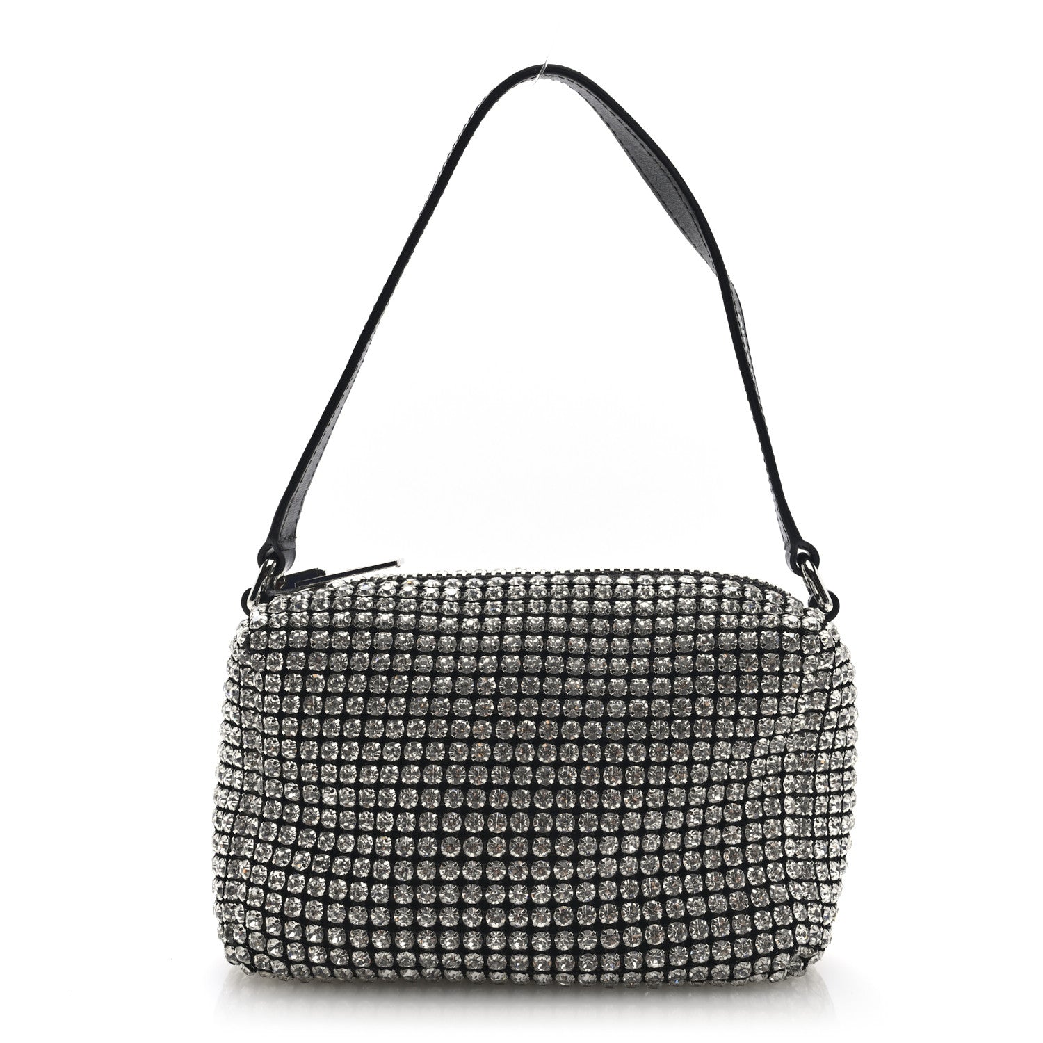 Mesh Crystal Rhinestone Medium Heiress Pouch Black Silver