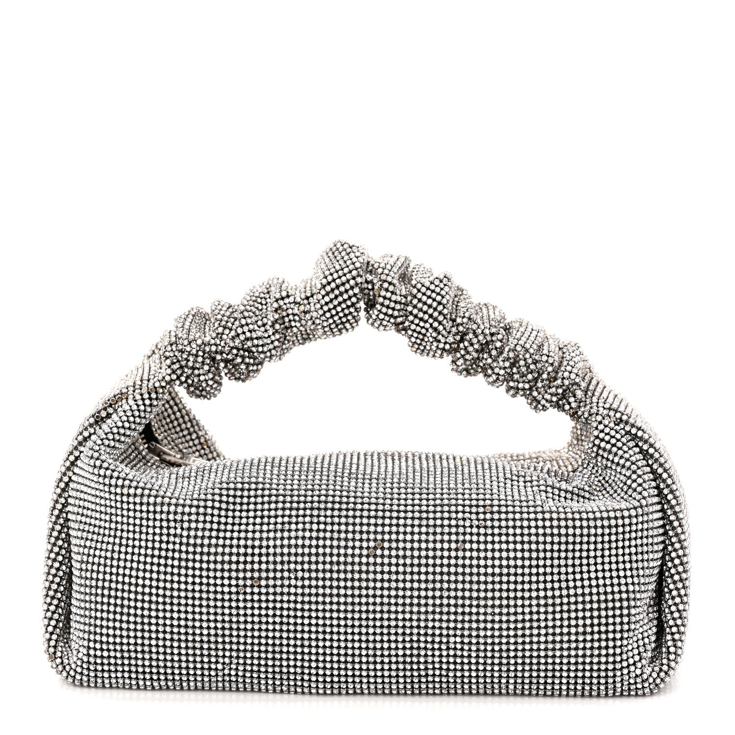 Mesh Crystal Rhinestone Mini Scrunchie Clutch Black Silver