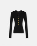 Versace Merino Wool Ribbed Knit Henley Top