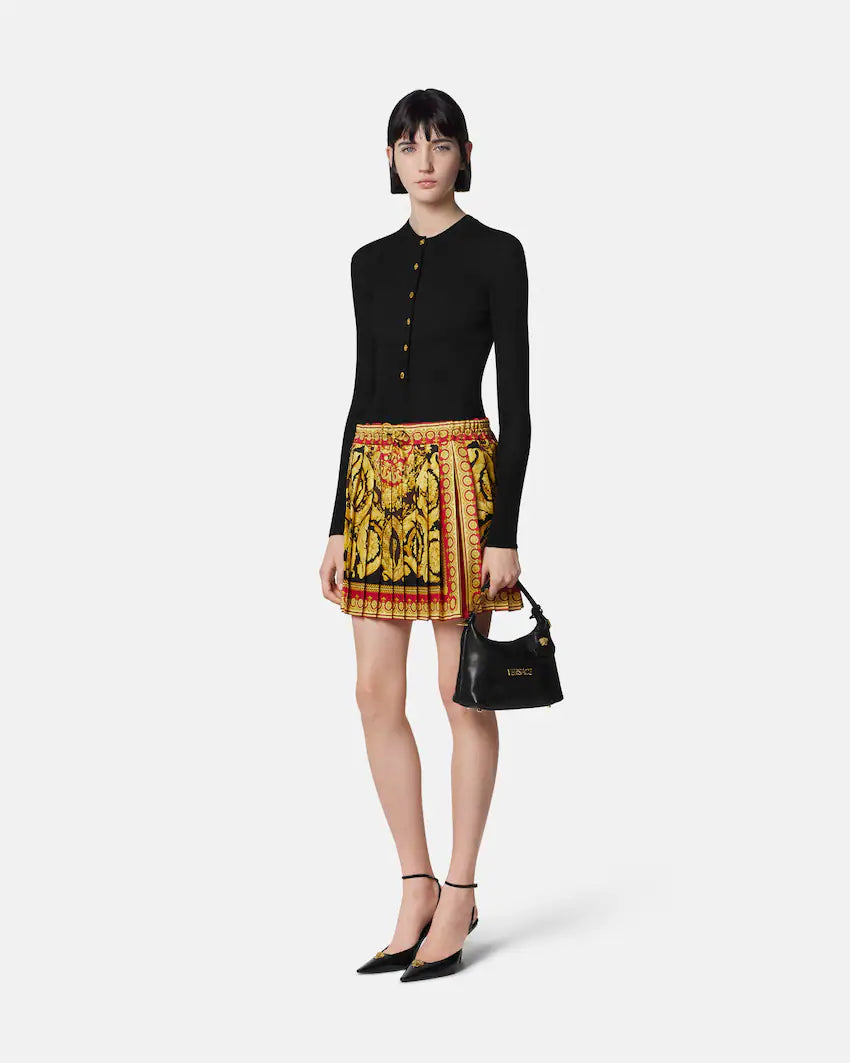 Versace Merino Wool Ribbed Knit Henley Top
