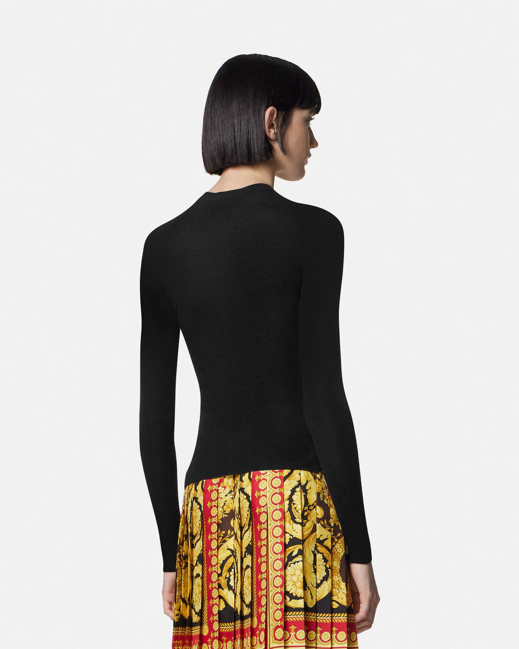 Versace Merino Wool Ribbed Knit Henley Top
