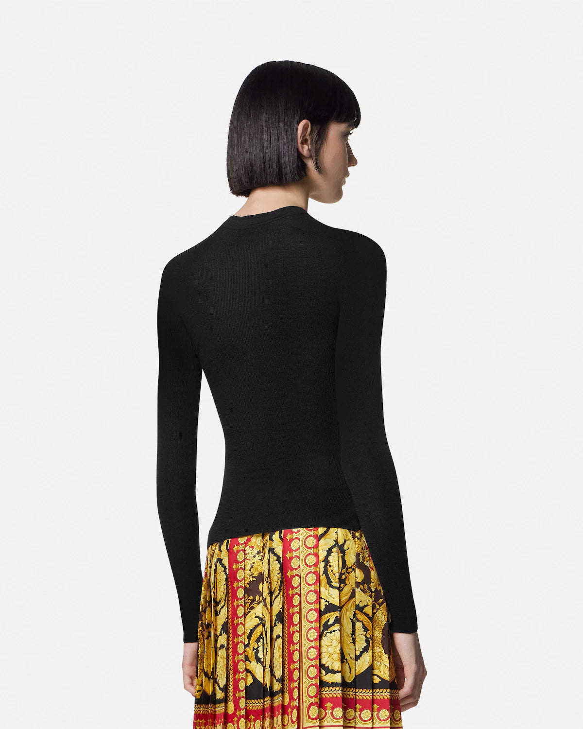 Versace Merino Wool Ribbed Knit Henley Top