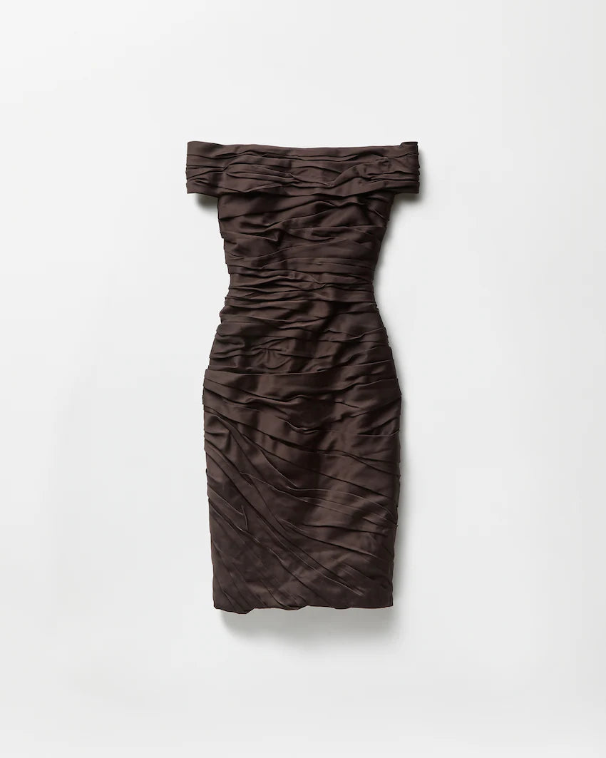 Versace Draped Envers-Satin Off-Shoulder Midi Dress