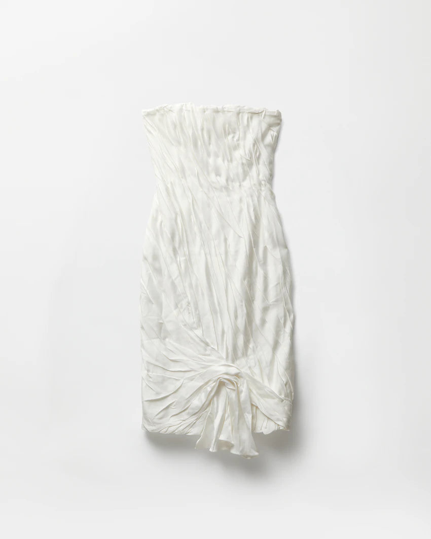 Versace Draped Envers-Satin Strapless Midi Dress