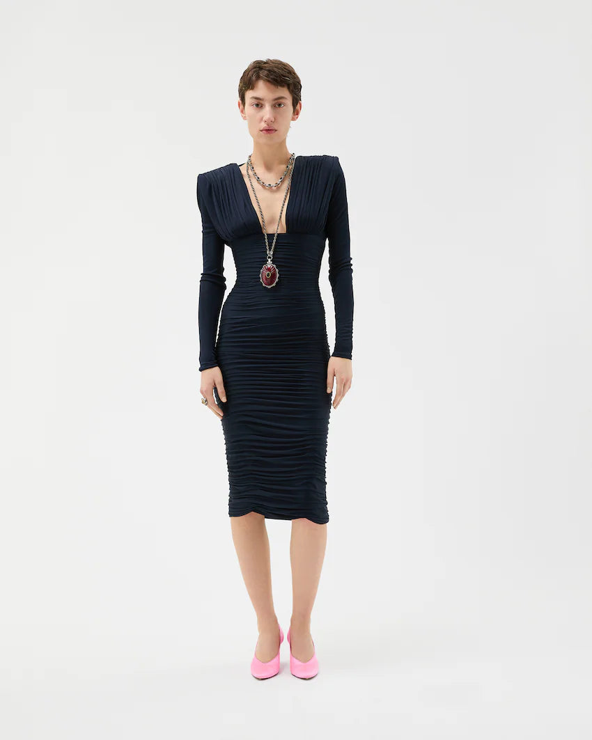 Versace Draped Silk CrÃªpe Jersey Midi Dress