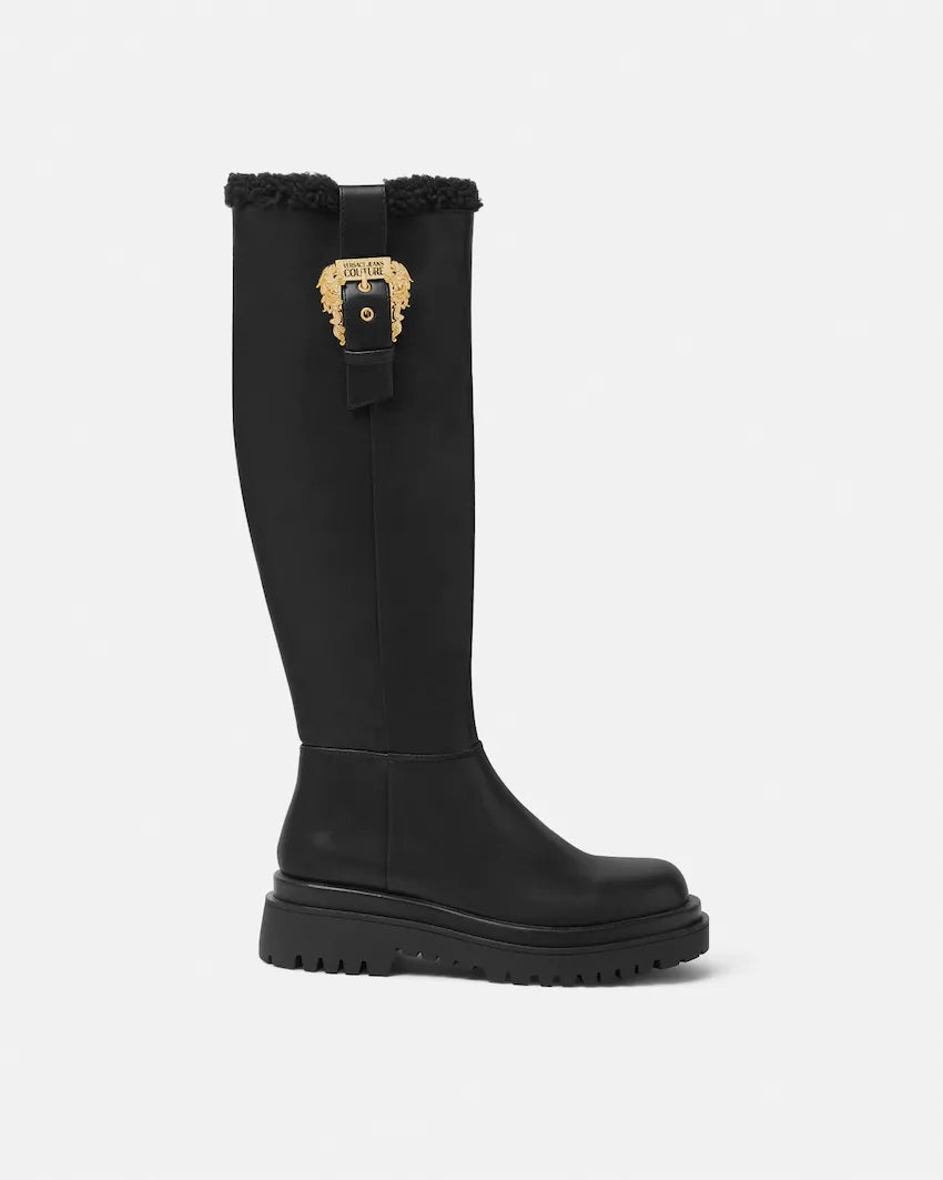 Versace Drew Baroque Buckle Knee-High Boots