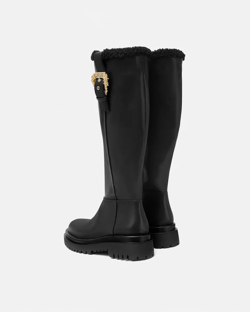 Versace Drew Baroque Buckle Knee-High Boots