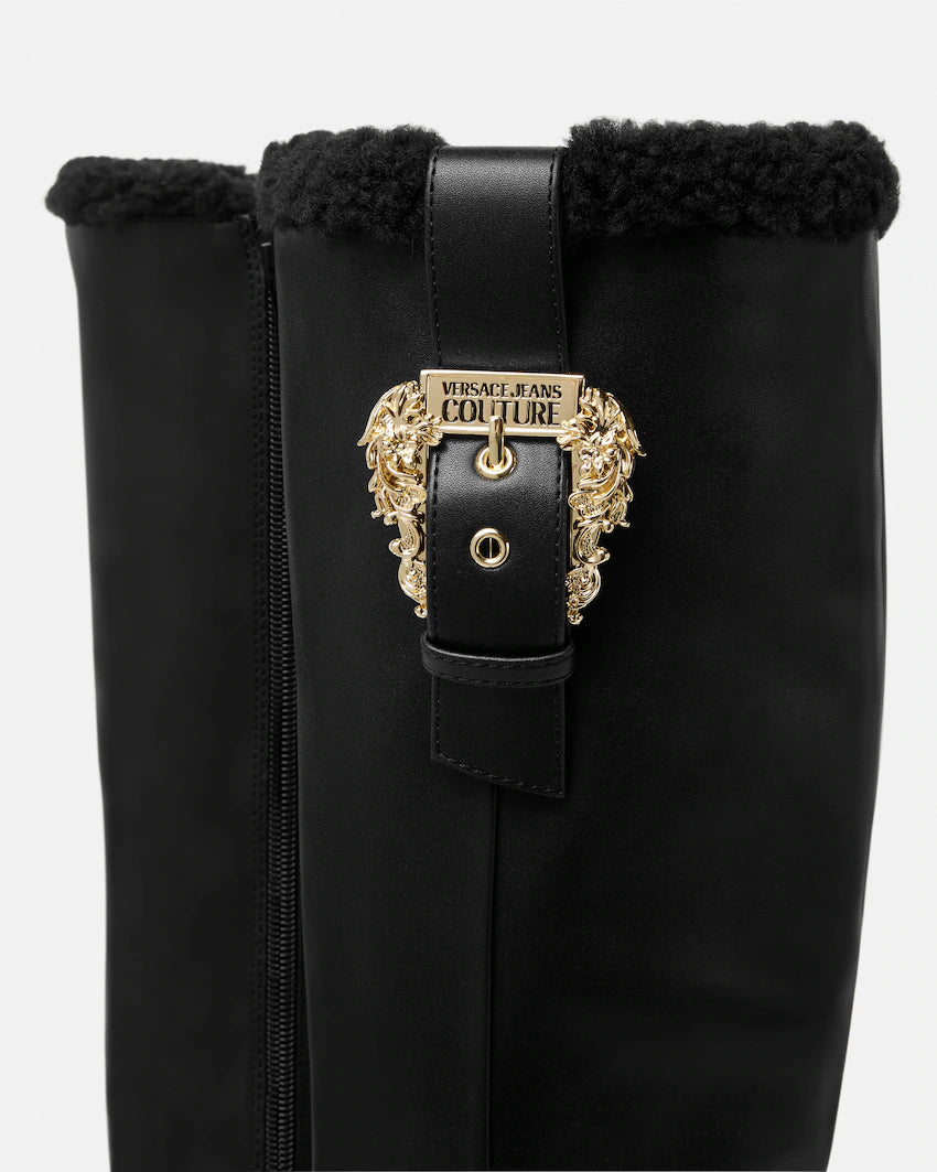 Versace Drew Baroque Buckle Knee-High Boots