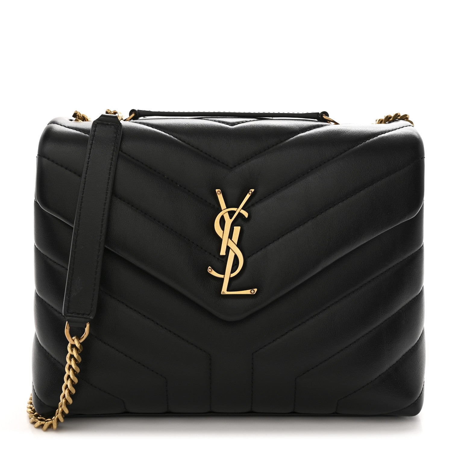 Calfskin Y Quilted Monogram Small Loulou Chain Satchel Black