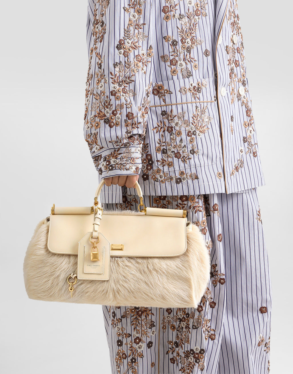DOLCE & GABBANA Medium My Sicily fur and plongé handbag