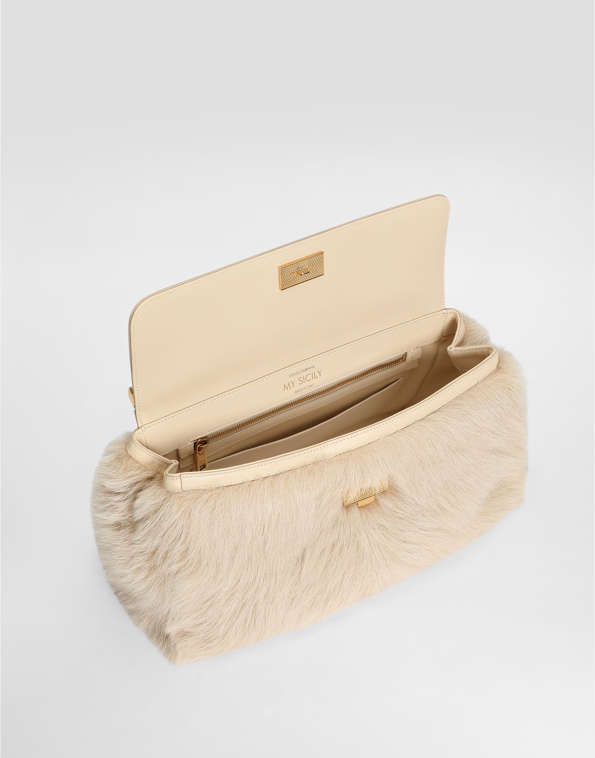 DOLCE & GABBANA Medium My Sicily fur and plongé handbag