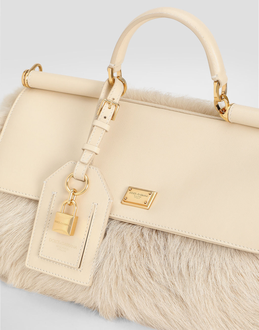DOLCE & GABBANA Medium My Sicily fur and plongé handbag