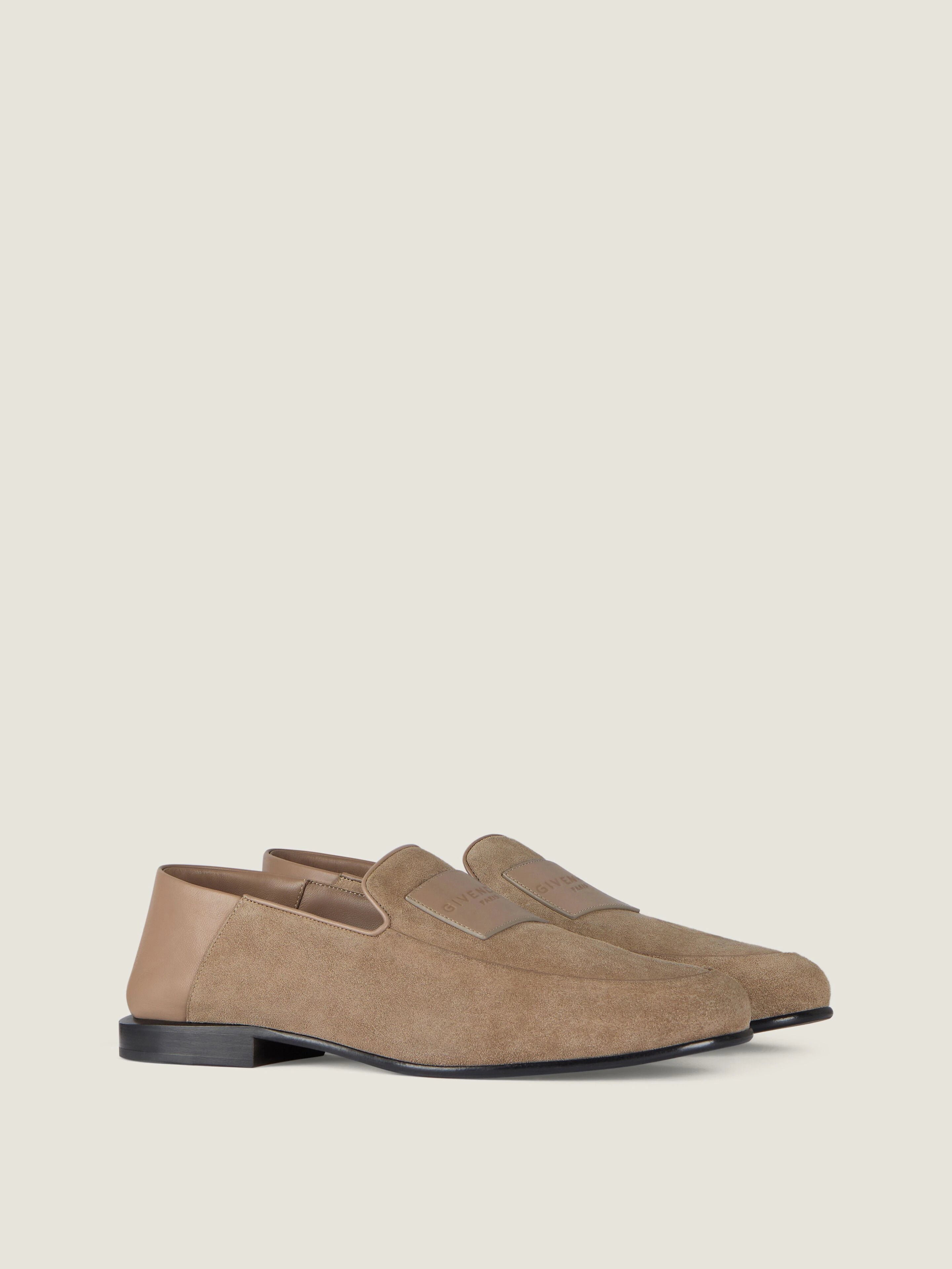 Label loafers in suede