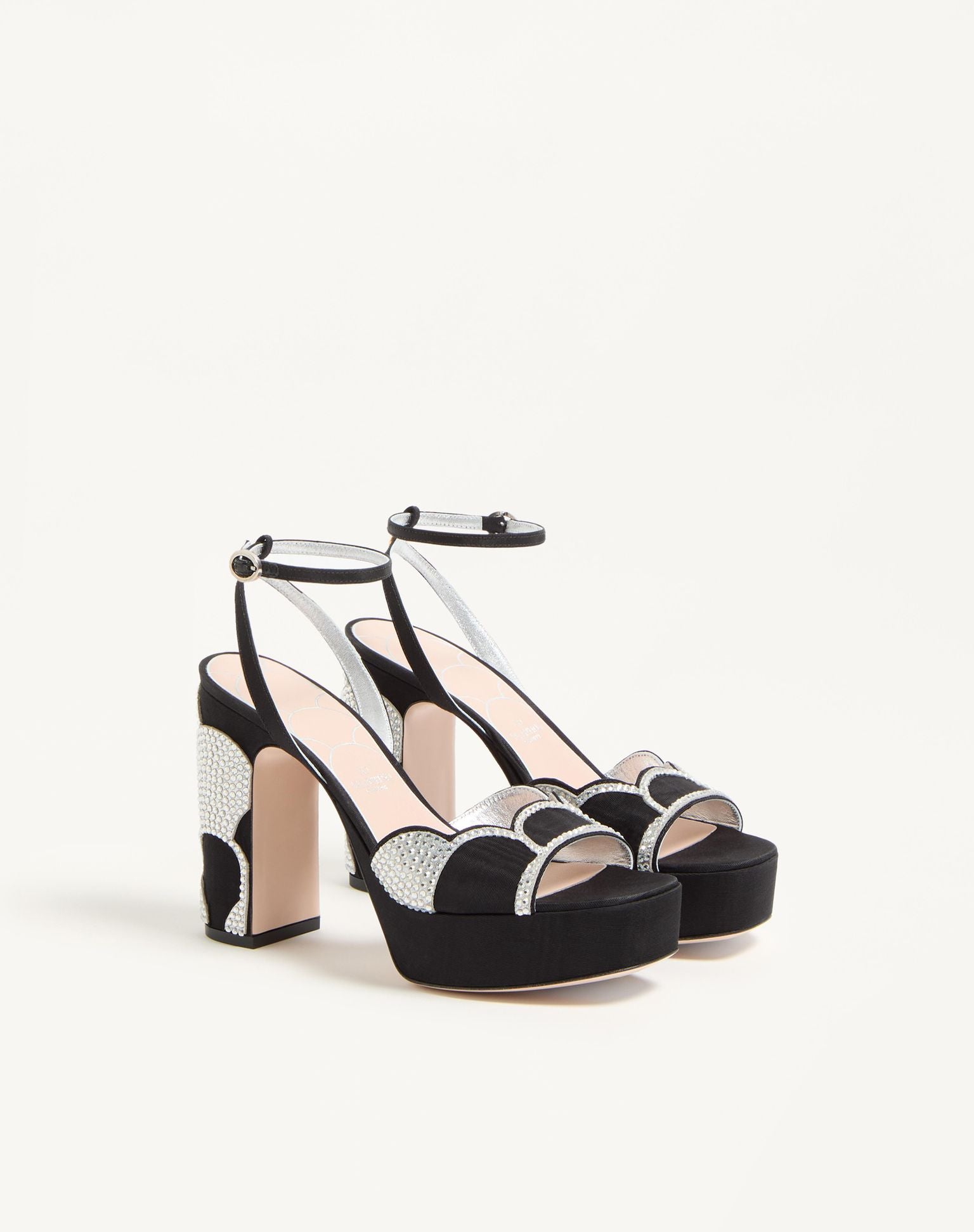 VALENTINO Bowow Platform Sandal In Moiré Fabric With Crystals