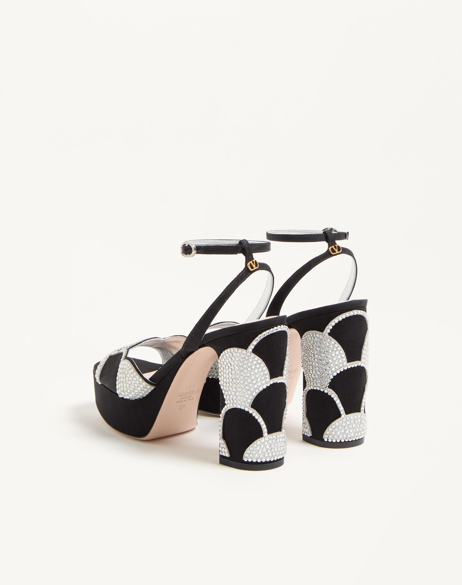 VALENTINO Bowow Platform Sandal In Moiré Fabric With Crystals