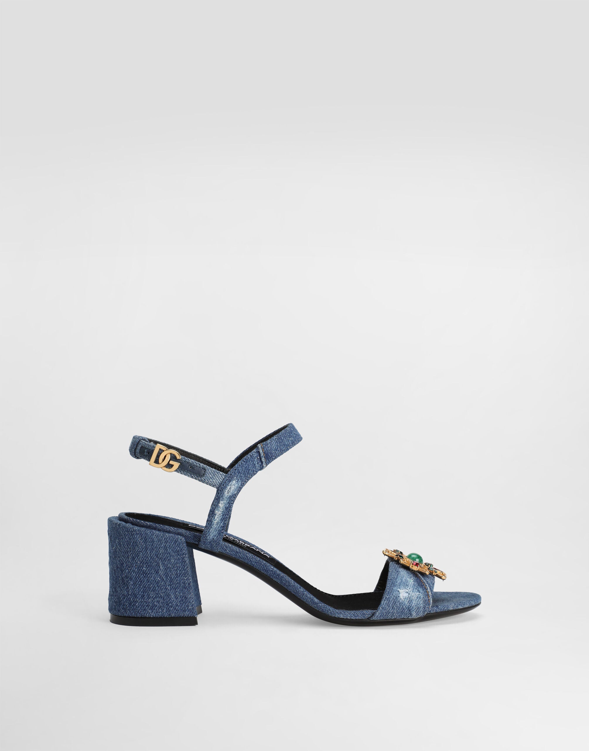 DOLCE & GABBANA Denim sandals with embroidery and stones