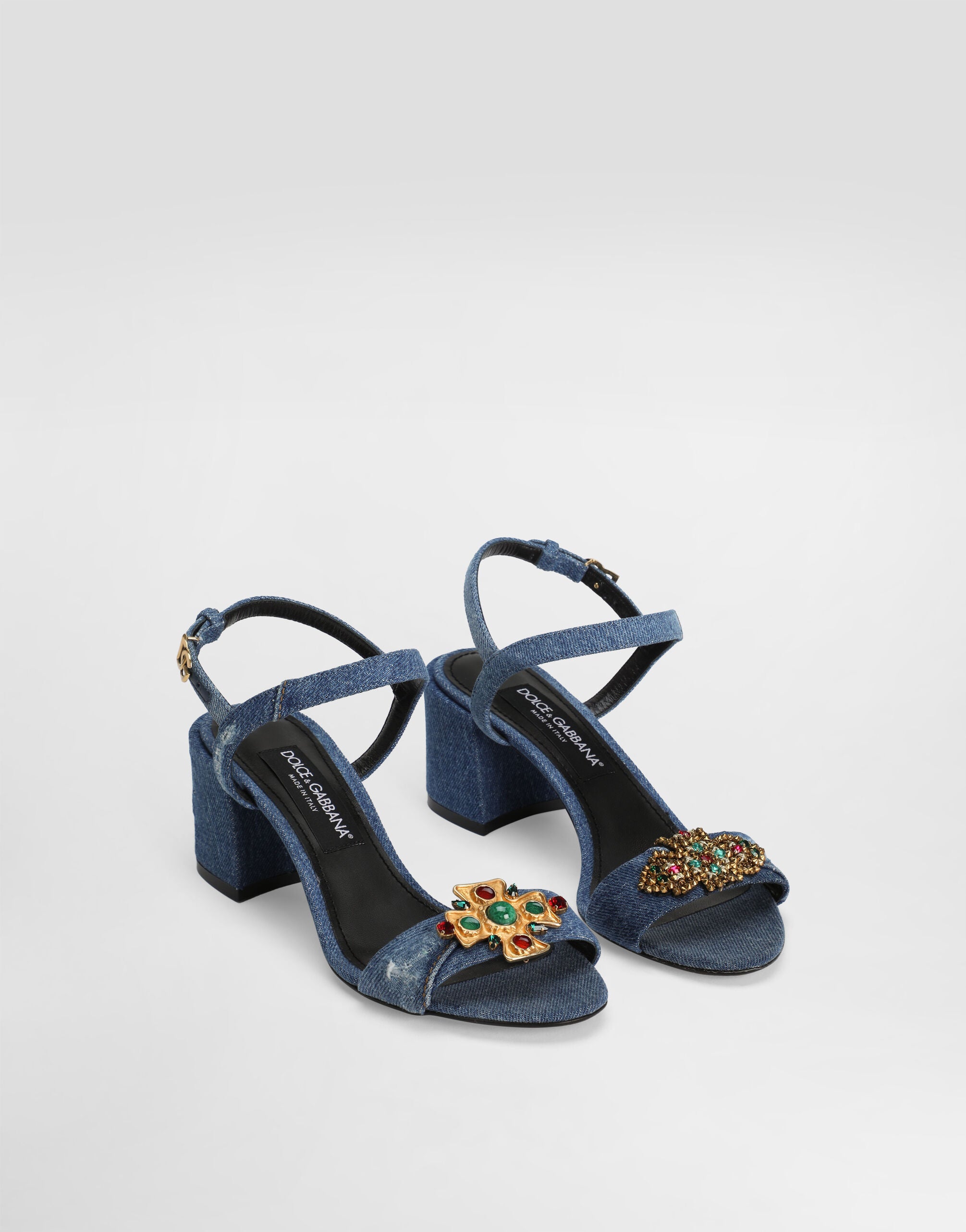 DOLCE & GABBANA Denim sandals with embroidery and stones