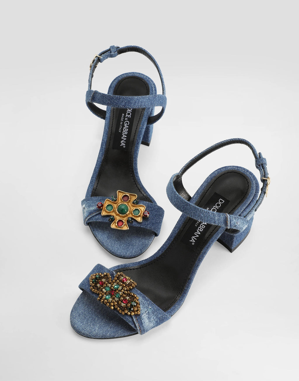 DOLCE & GABBANA Denim sandals with embroidery and stones