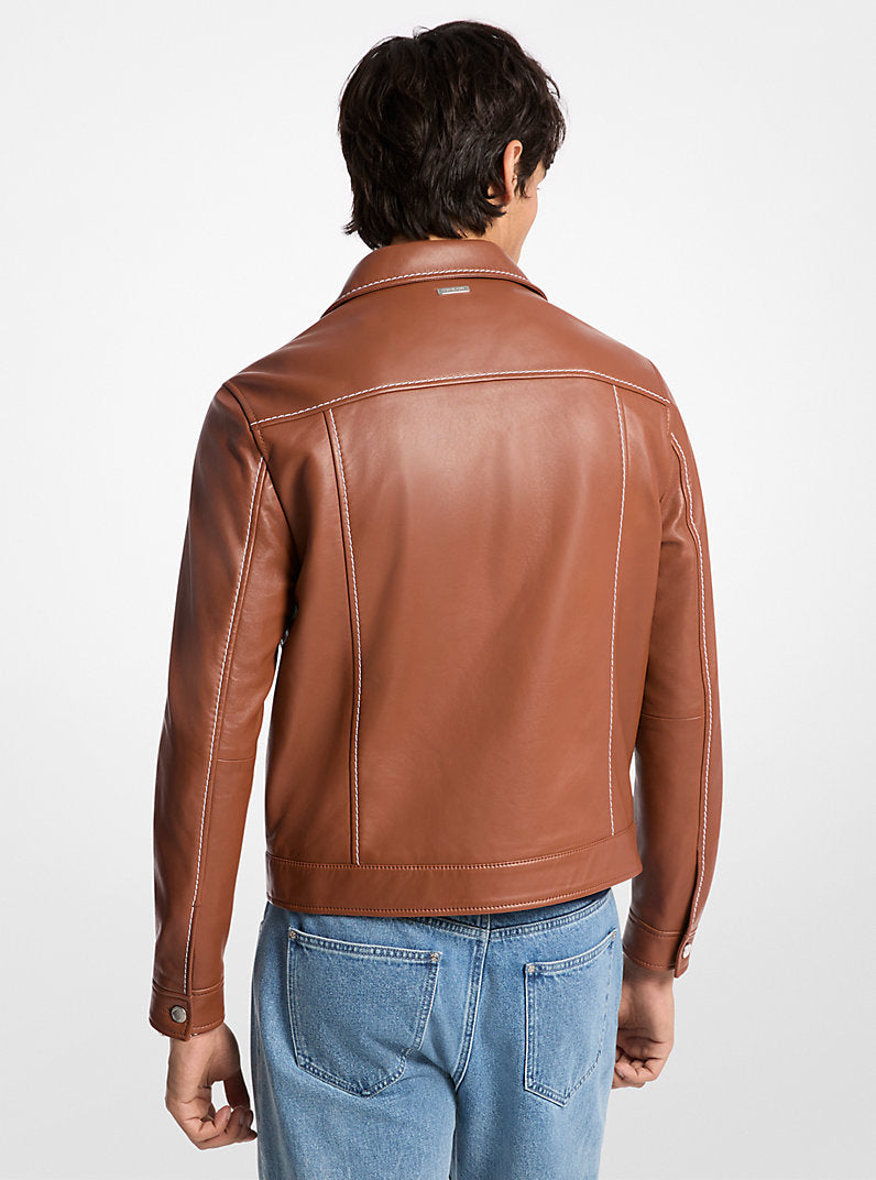 Michael Kors Mens Topstitched Leather Jacket