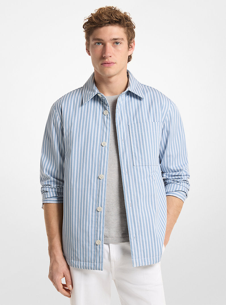 Michael Kors Mens Striped Cotton Poplin Shirt Jacket