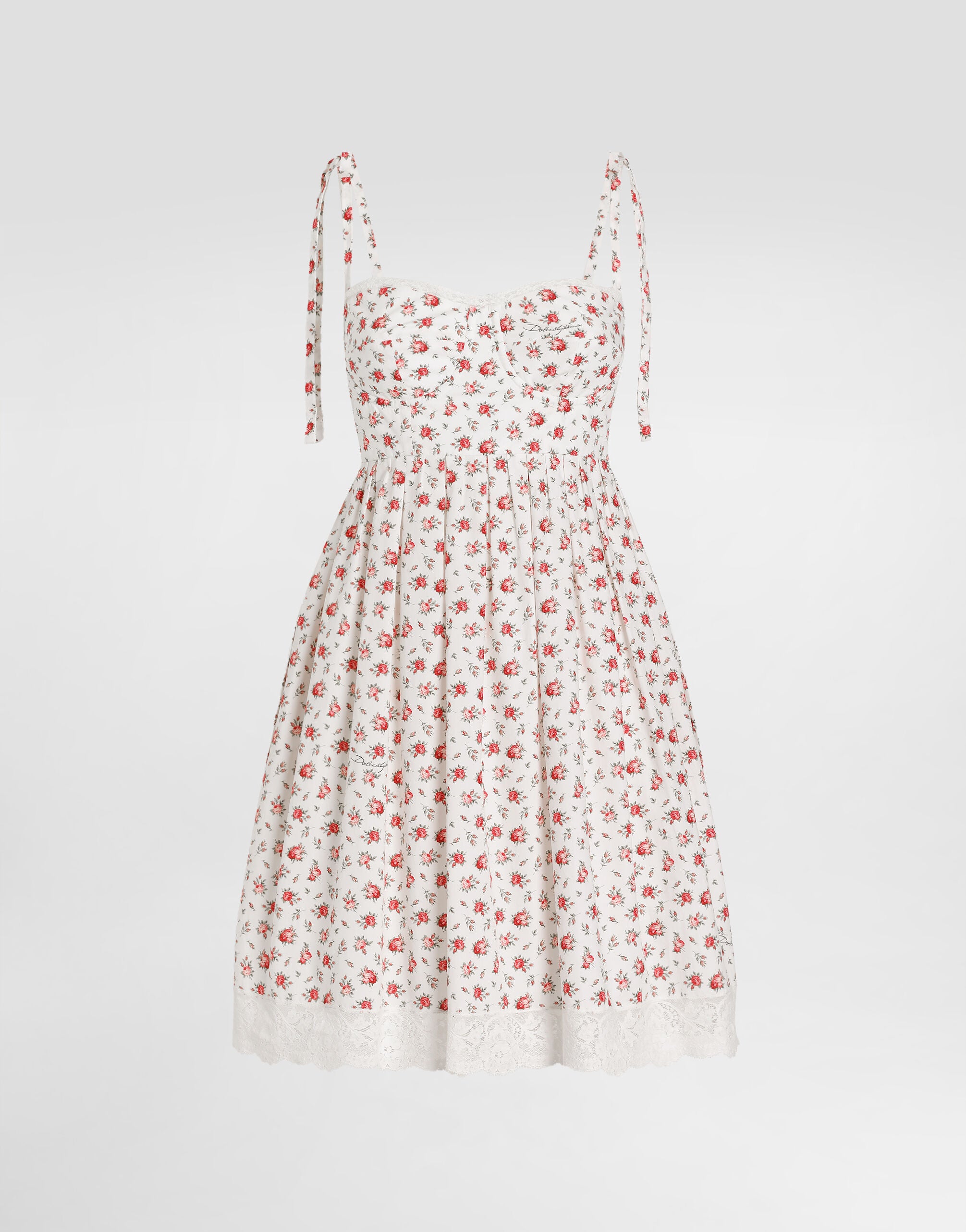 DOLCE & GABBANA Small rose-print short poplin dress