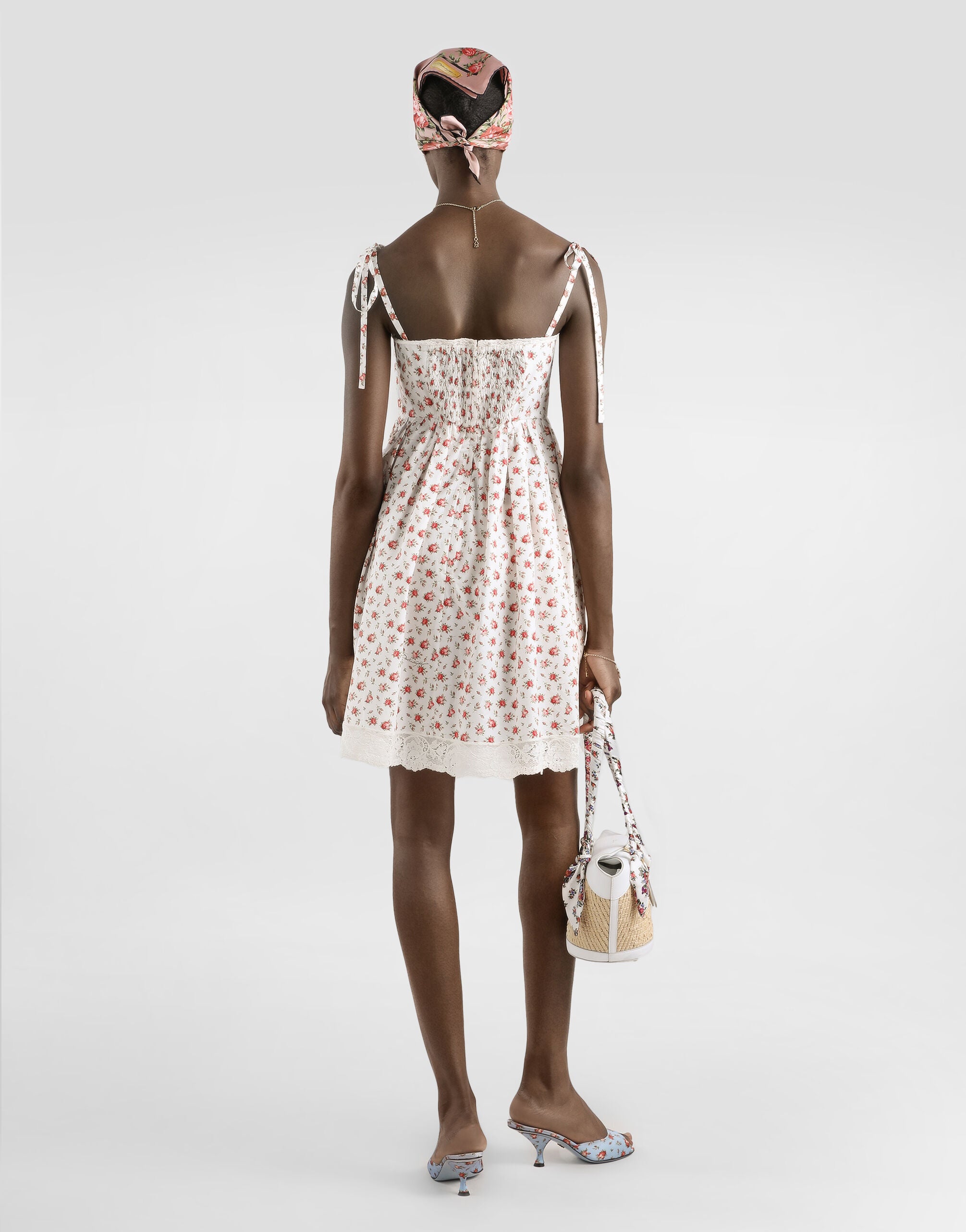 DOLCE & GABBANA Small rose-print short poplin dress