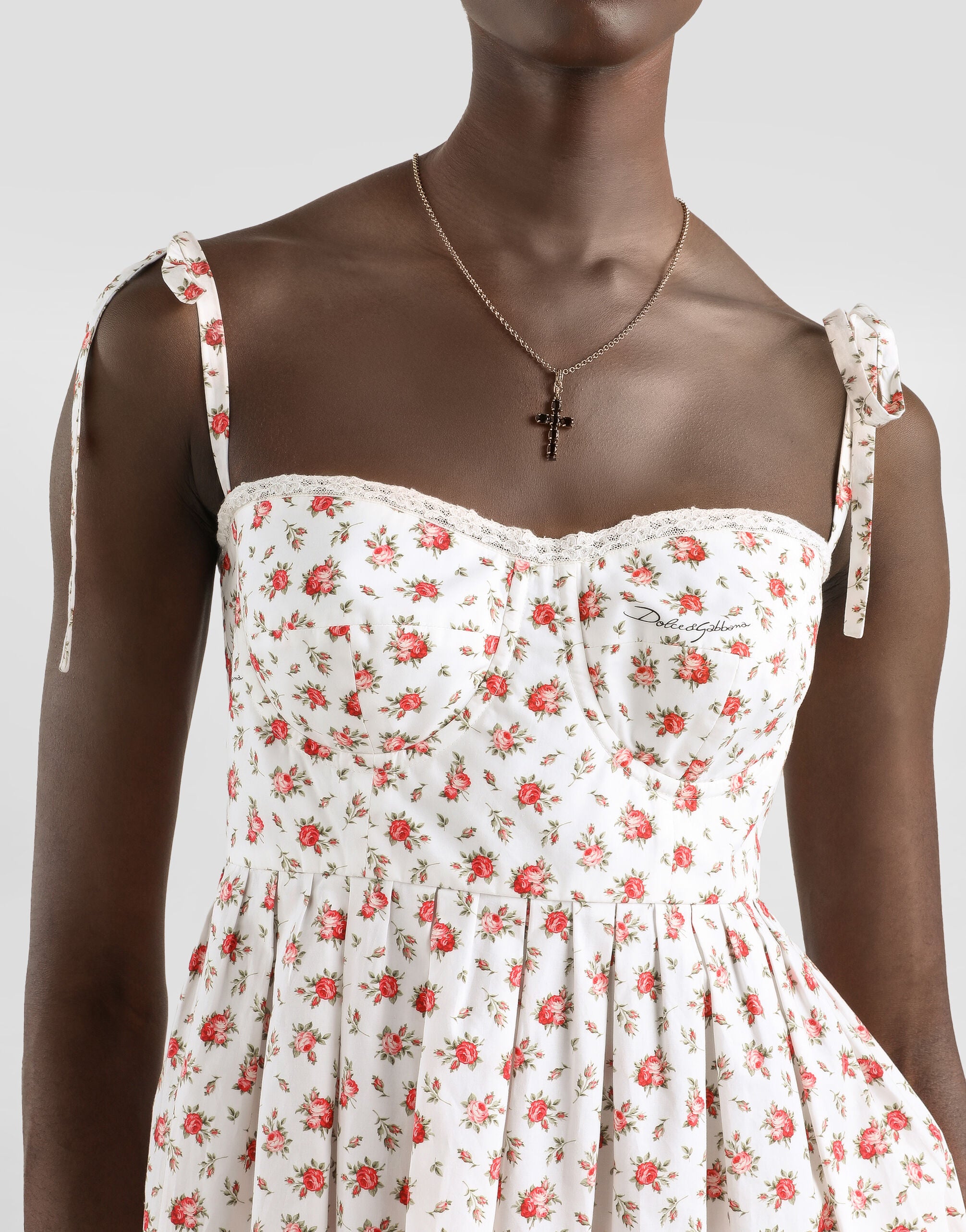 DOLCE & GABBANA Small rose-print short poplin dress