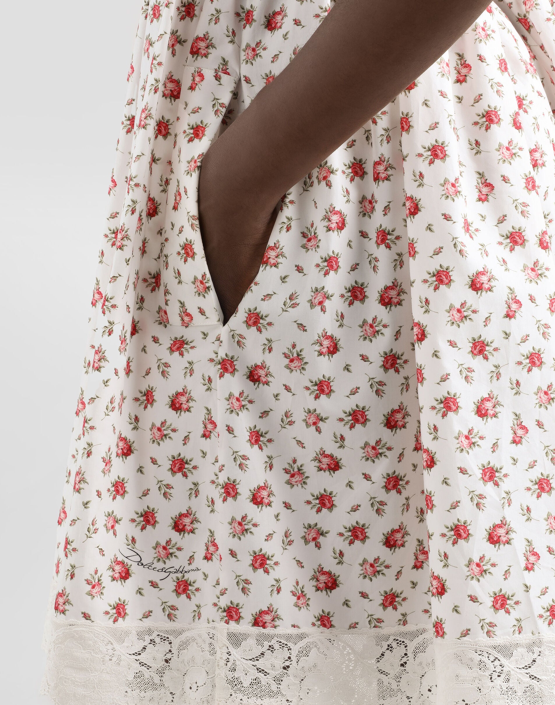 DOLCE & GABBANA Small rose-print short poplin dress