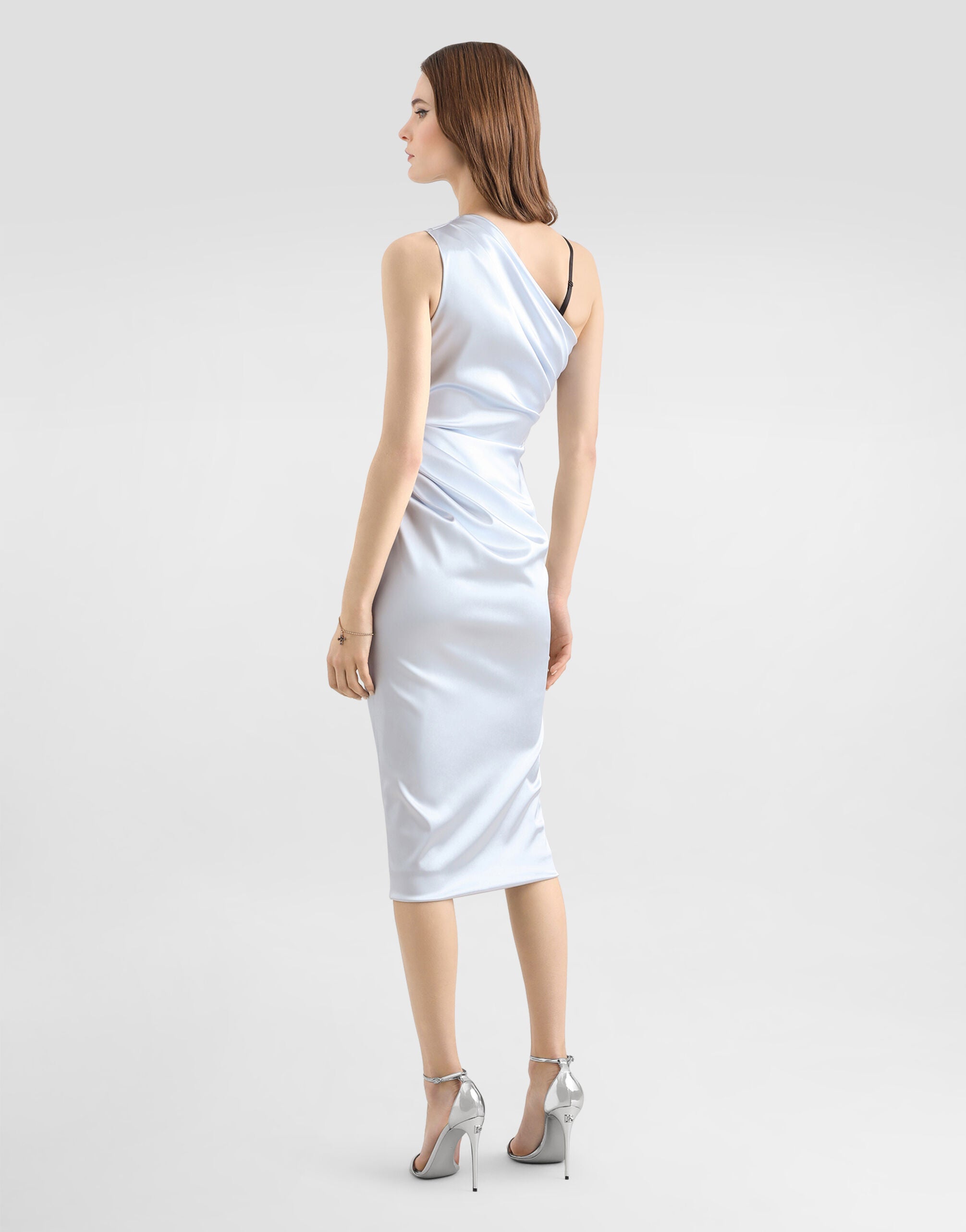 DOLCE & GABBANA One-shoulder dress in stretch satin