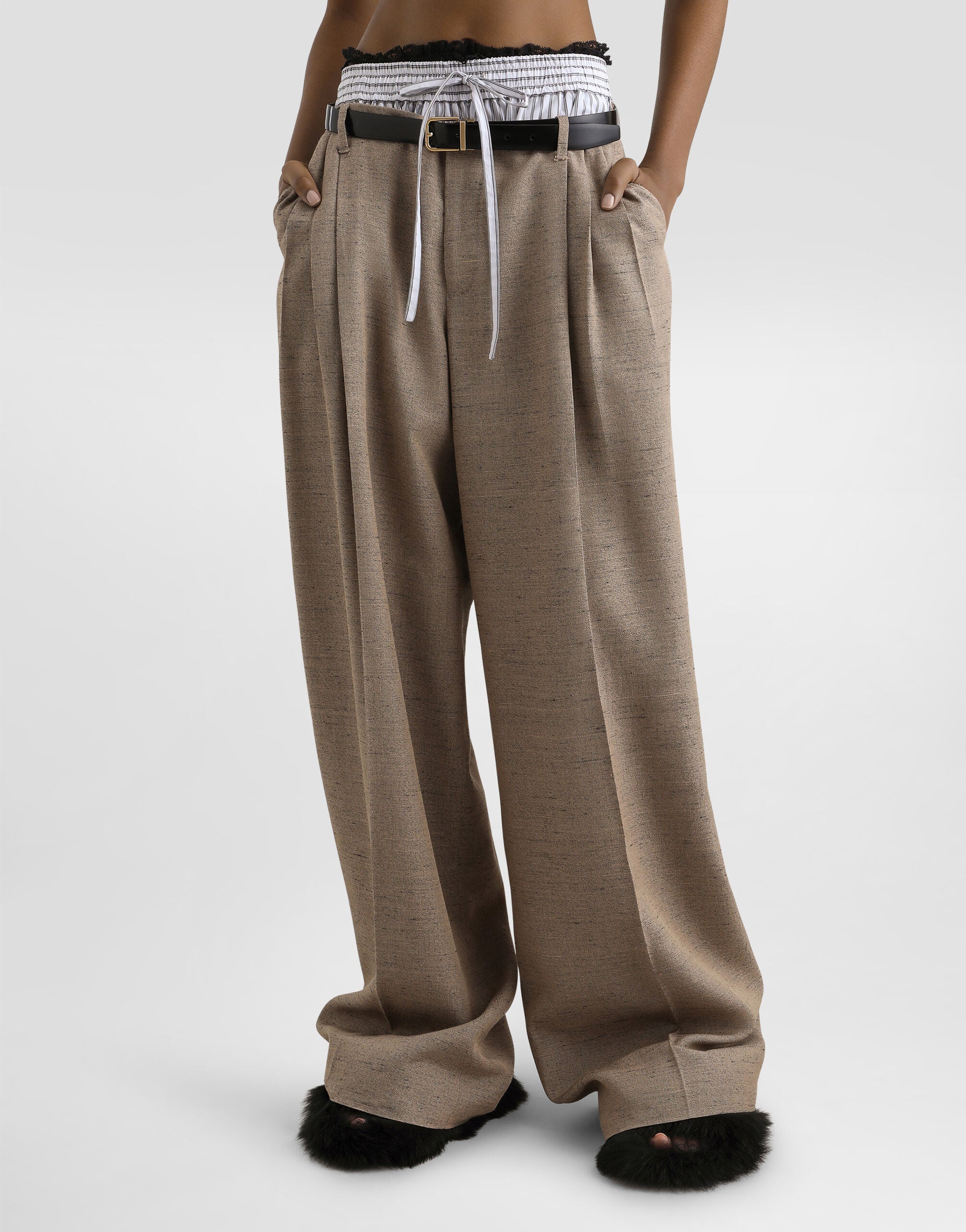DOLCE & GABBANA Tweed-effect linen and viscose trousers