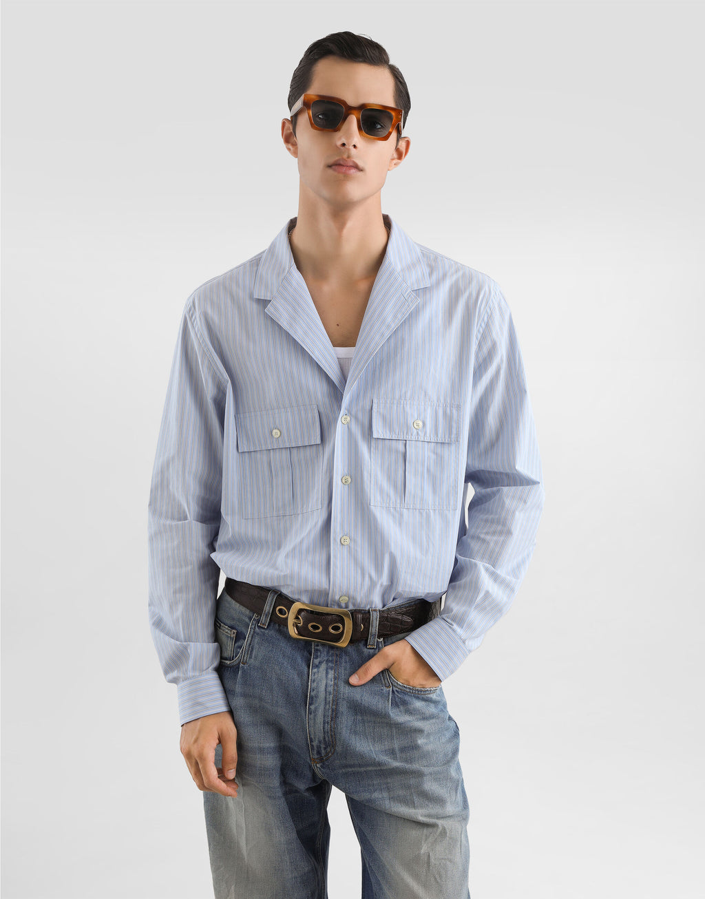 DOLCE & GABBANA Striped cotton martini shirt