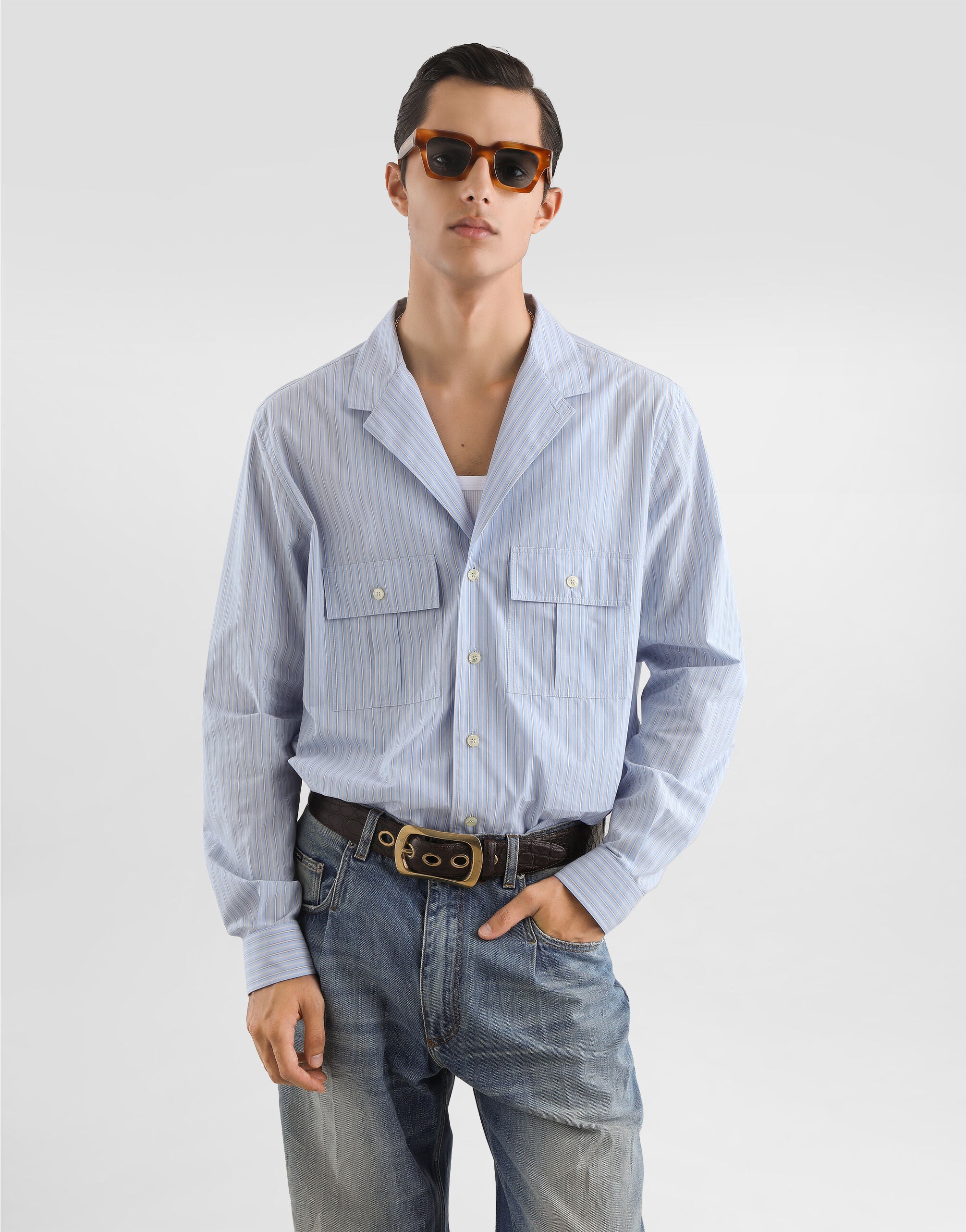 DOLCE & GABBANA Striped cotton martini shirt