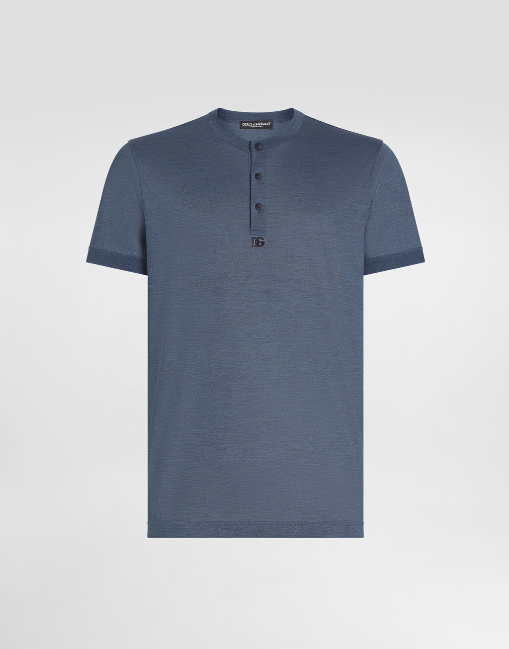 DOLCE & GABBANA Silk grandad-neck t-shirt with embroidery
