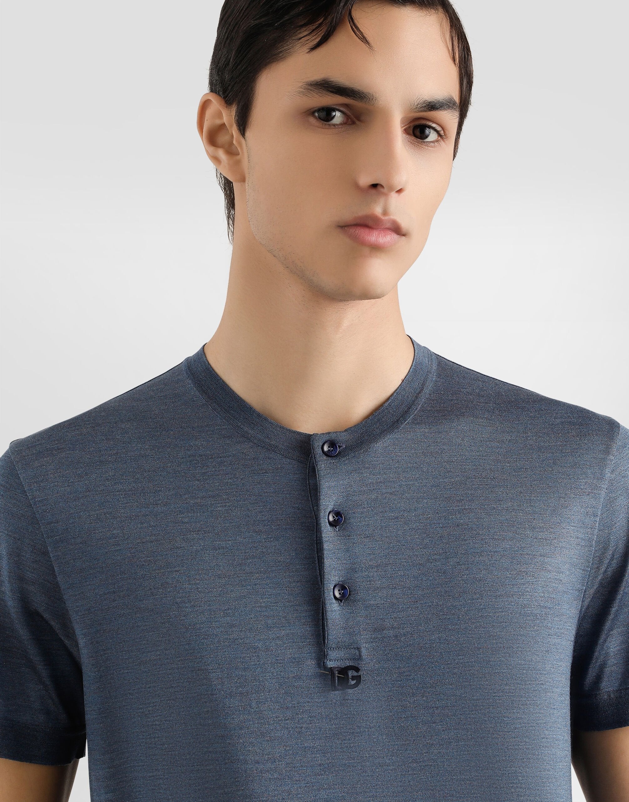 DOLCE & GABBANA Silk grandad-neck t-shirt with embroidery