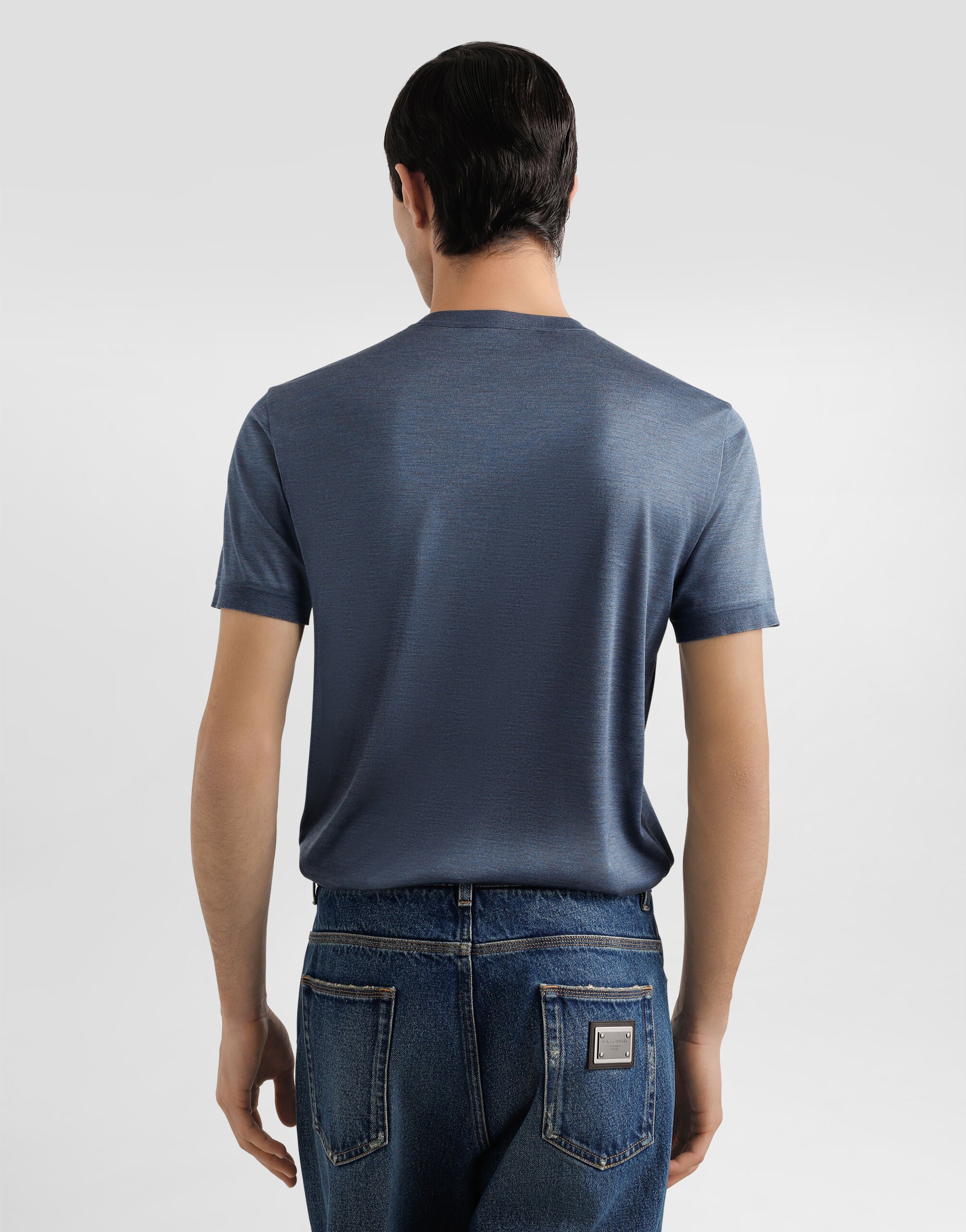 DOLCE & GABBANA Silk grandad-neck t-shirt with embroidery