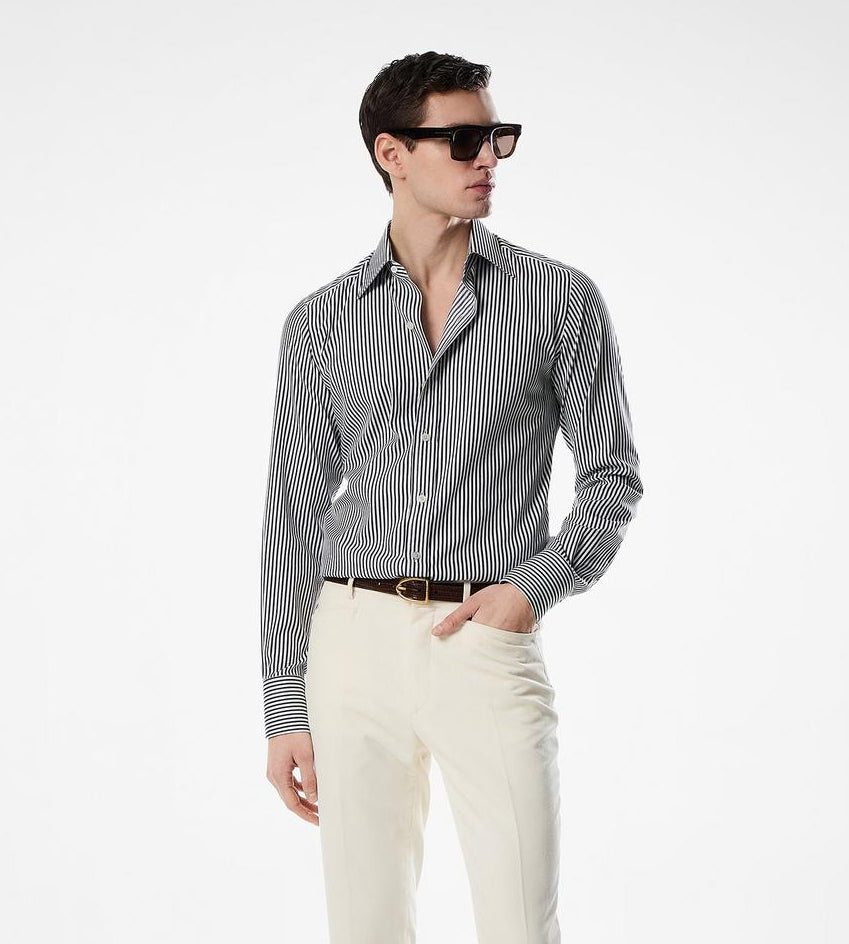 TOM FORD SILK COTTON STRIPE SLIM FIT SHIRT