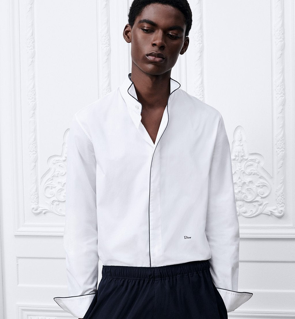 Shirt with Piping and Dior Embroidery