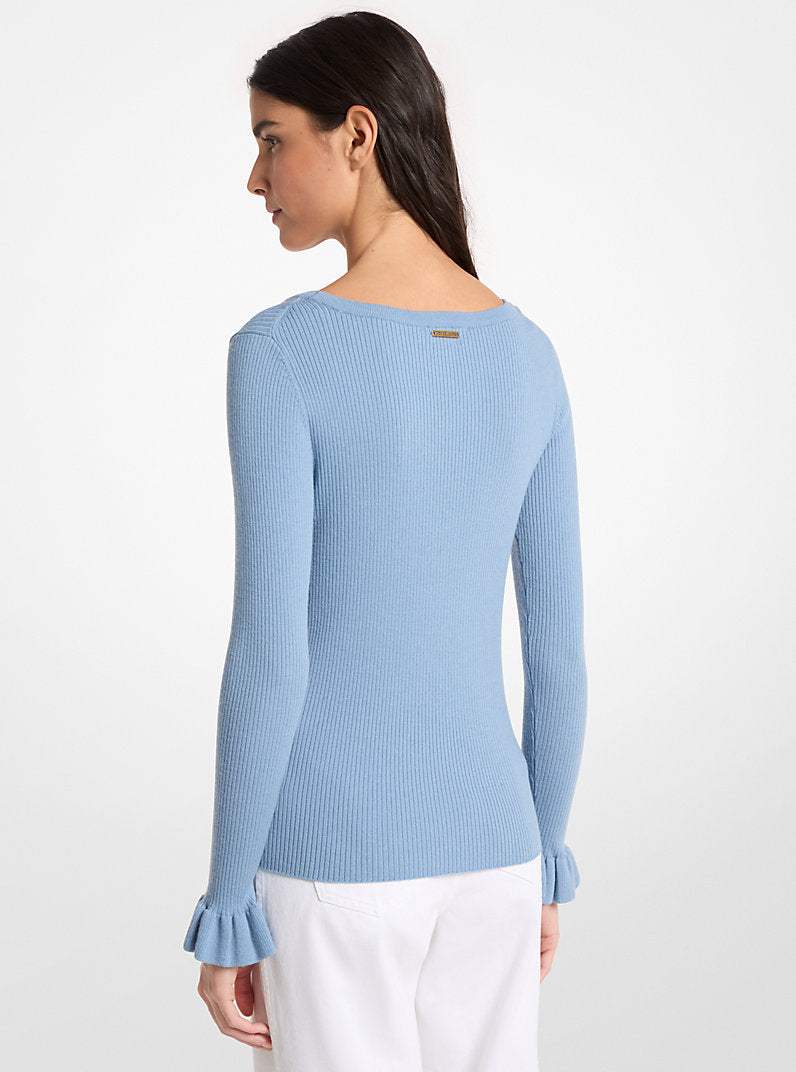 Michael Kors Ribbed Wool Blend V-Neck Sweater