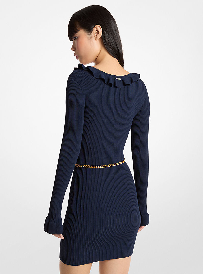 Michael Kors Ruffled Stretch Knit Belted Dress
