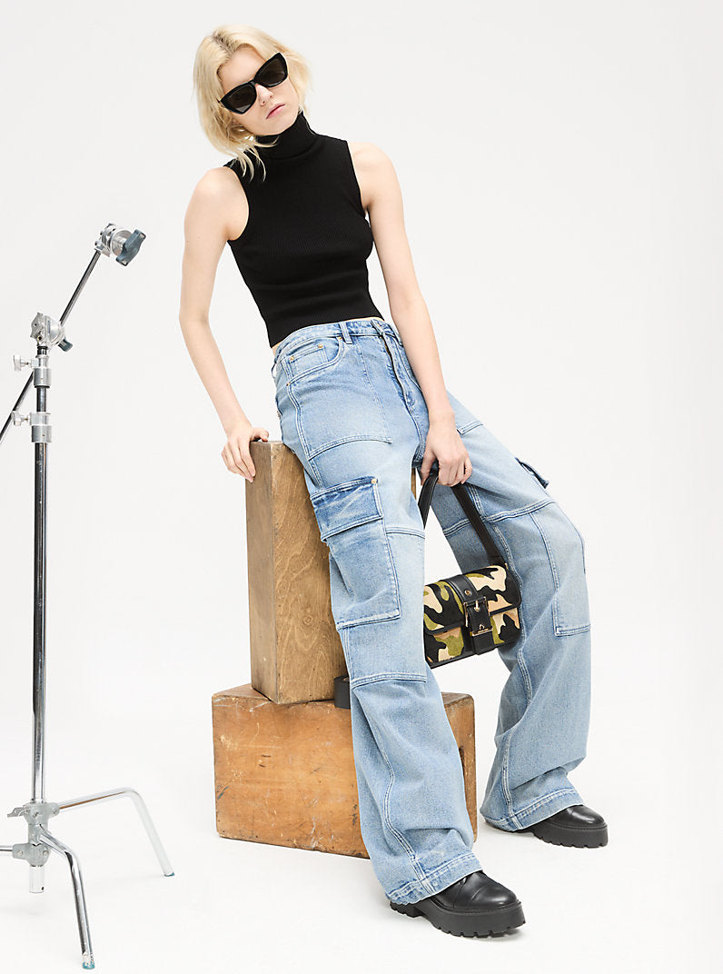 Michael Kors Denim Wide-Leg Cargo Jeans