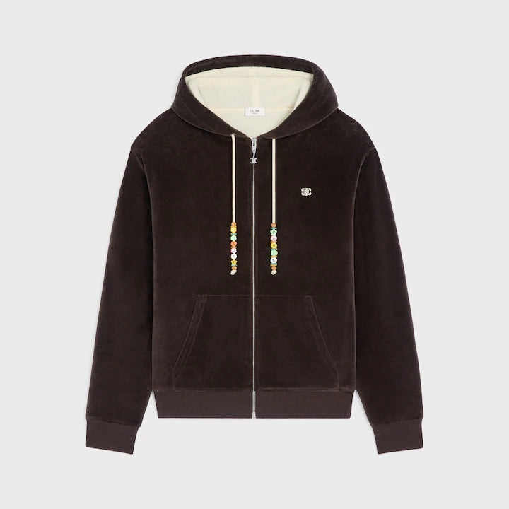 CELINE zipped hoodie IN VELVET COTTON